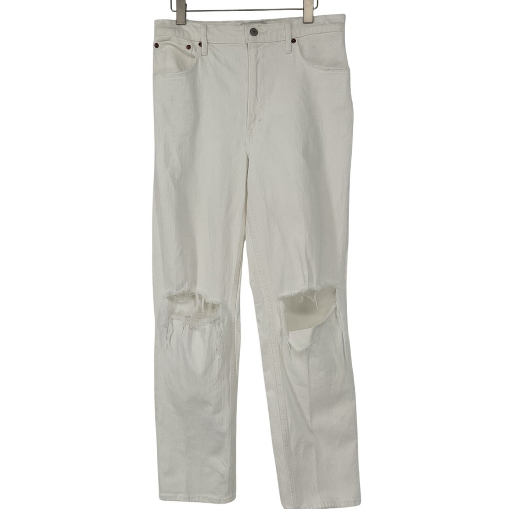 Abercrombie & Fitch The 90's Straight Ultra High Rise White Jeans Size 10‎